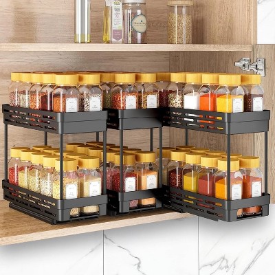 LunaLulinlk 3 Packs Pull Out Spice Rack Organizer for Cabinet, Slide Out Spice Racks Organizer, Each Tier Hold 10 Spice Jars - 2 Tier
