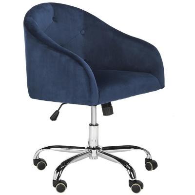 Transitional Navy Velvet Swivel Arm Chair with Chrome Legs