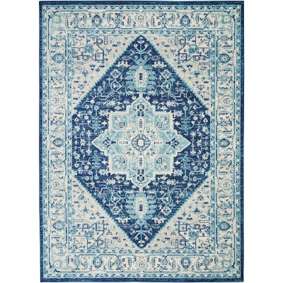 Ivory/Navy 4' x 6' Synthetic Easy Care Rectangular Rug