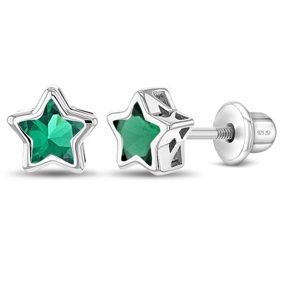 Girls' CZ Bezel Star Screw Back Sterling Silver Earrings - In Season Jewelry