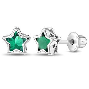 Girls' CZ Bezel Star Screw Back Sterling Silver Earrings - In Season Jewelry - 1 of 4