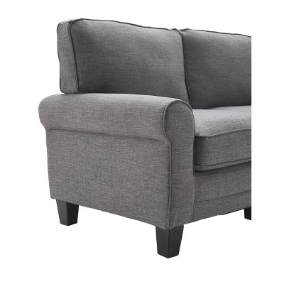 Gray Fabric Rolled Arm Sofa with Removable Cushions