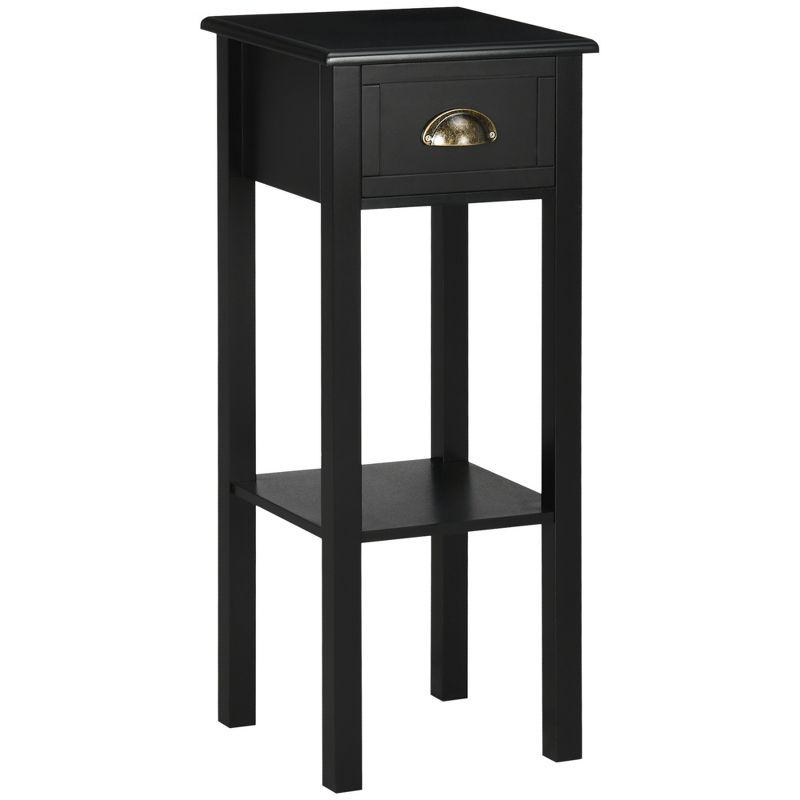 HOMCOM 2-Tier Night Stand with Drawer, Narrow End Table with Bottom Shelf, for Living Room or Bedroom, 1 of 7