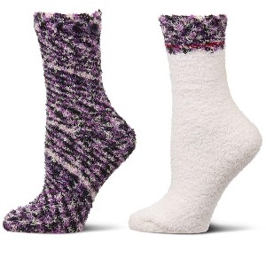 Memoi 2 Pair Women's FuzzBlend Cozy Collection Crew Socks Purple One Size - 1 of 4