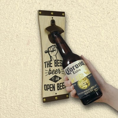 Rustic Multicolor Wall-Mounted Metal and Wood Bottle Opener
