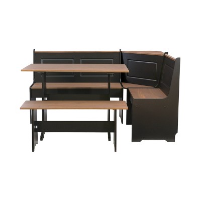Linon 3pc Ardmore Breakfast Nook Storage Benches Dining Set Black/Pecan: Mid-Century Modern, Wood, 6-Seat Capacity
