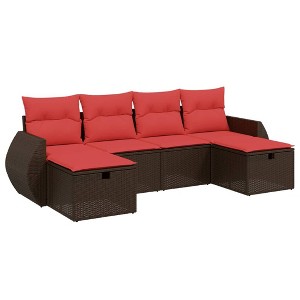 vidaXL 6 Piece Patio Sofa Set with Cushions - Brown Poly Rattan without Storage - 1 of 4