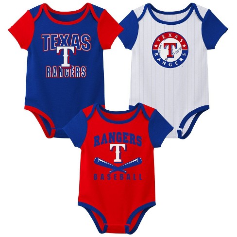 MLB Texas Rangers Infant Boys' White Pinstripe 3pk Bodysuits - 3-6M