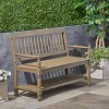 Vynxaria Patio Benches - 51" Gray Farmhouse Bench with Built-in Shelf and Black Arm Finish - 3 of 4