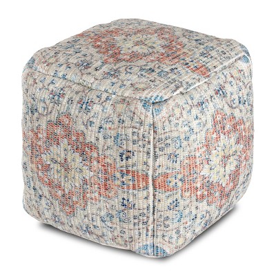 Deep Tracks Moroccan Inspired Pouf Beige/Red - Anji Mountain