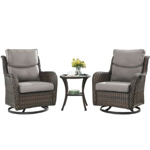 Buenhomino 3 Pieces Patio Bistro Set Outdoor Swivel Rocker Patio Chairs with Side Table Patio Furniture for Deck Porch Garden Balcony Poolside - 1 of 4