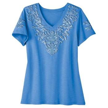 Collections Etc Embroidered V-neck Tee