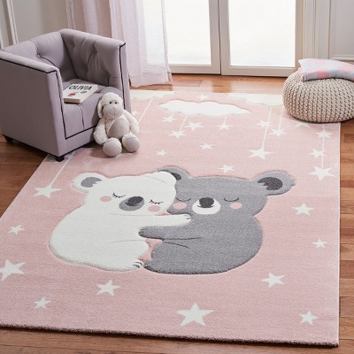 Pink and White Koala Design Kids Area Rug, 6'7" x 9', Synthetic