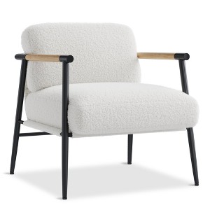 Modern Accent Chair with Metal Frame and Wooden Armrest, Comfortable Reading Chair with Soft Cushion for Bedroom Living Room - 1 of 4