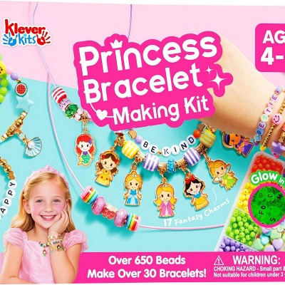 Klever Kits Jewelry Making Kit for Kids- Princess Themed Bracelet Making Kit, Arts and Crafts, DIY Art Kit, Christmas Birthday Gift for Girls Age 4-9