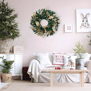 Pre-Lit Christmas Wreath, Artificial Christmas Wreath with LED Lights, Holiday Wall Decors with Gold Flowers and Berries for Front Door - 1 of 4