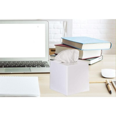 White Plastic Modern Square Tissue Box Cover
