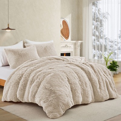 Peace Nest Fluffy Shaggy Faux Fur Comforter Set, Fuzzy Plush Bedding Set