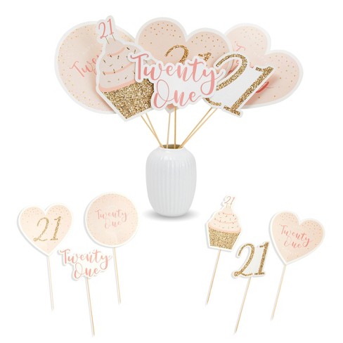 Sparkle And Bash 30 Piece Happy 21st Birthday Decorations Party Centerpiece Pink Stick Table Toppers 6 Designs Target