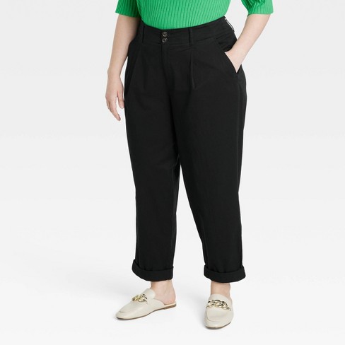 Women's High-rise Pleat Front Tapered Chino Pants - A New Day™ Black 18 :  Target