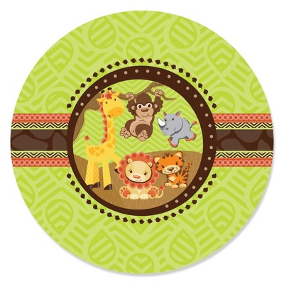 Big Dot of Happiness Funfari - Fun Safari Jungle - Baby Shower or Birthday Party Circle Sticker Labels - 24 Count