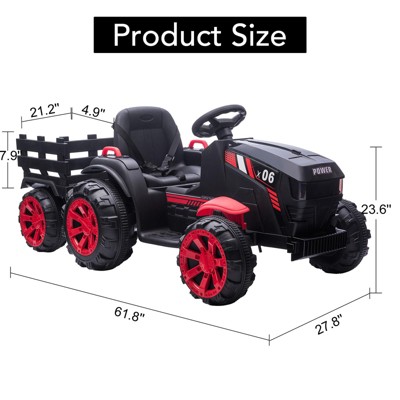 12V Red Kids Ride-On Tractor with Trailer and Dual Motors