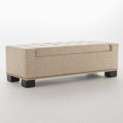 NicBex Modern 50.85" Storage Bench Wood Accent Stool with Button Tufted and Nailhead Trims for Bedroom and Living Room, Beige