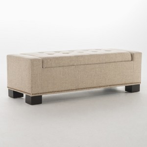 NicBex Modern 50.85" Storage Bench Wood Accent Stool with Button Tufted and Nailhead Trims for Bedroom and Living Room, Beige - 1 of 4