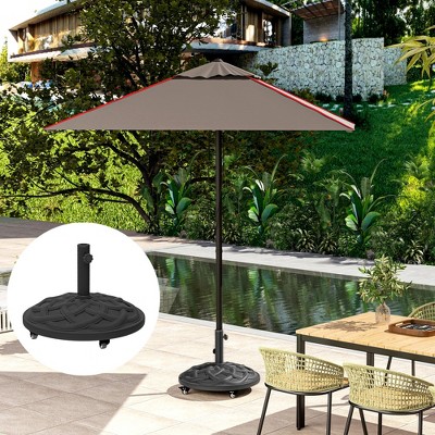 Black Concrete Round Patio Umbrella Base with Wheels