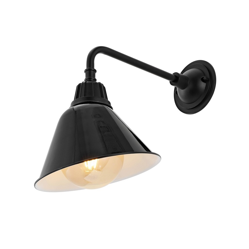 9.63" 1-Light Croydon Farmhouse Industrial LED Gooseneck Arm Outdoor Sconce Black - JONATHAN Y: UL Listed, Metal Shade