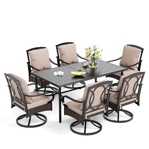 Captiva Designs 7pc Patio Dining Set with Rectangle Steel Table & Rattan Metal Arm Chairs - 1 of 4
