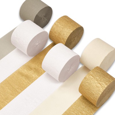 PartyWoo Crepe Paper Streamers White Gold Ivory Sand 6 Rolls 492 ft 1.8 Inch x 82 Ft Roll