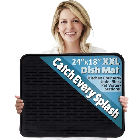 Mindful Design by LISH - Silicone Dish Drying Mat and Trivet - Black, 24 x  18 inch