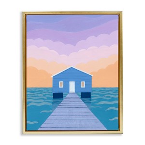 Stupell Industries Blue Boat Shed Sunrise Floating Frame Canvas Art - 1 of 4
