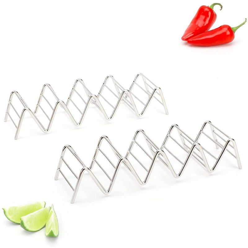 2 Lb Depot Stainless Steel Stackable Taco Holders - Holds 4 or 5 Hard or Soft Tacos - Set of 2, 3 of 6