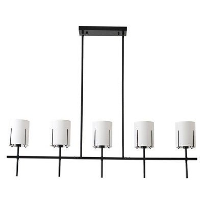 PAKOKULA Modern 5-Light Black Linear Island Chandelier with white Fabric Shades