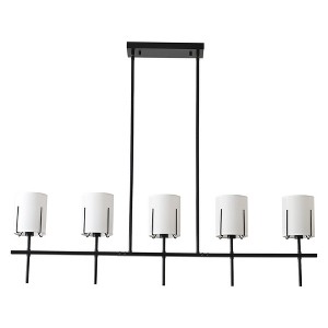 PAKOKULA Modern 5-Light Black Linear Island Chandelier with white Fabric Shades - 1 of 4