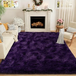 Grass Green Fluffy Shag Area Rug with Non-Slip Base & 4 Reusable Stickers, Soft Plush Mat - 1 of 4