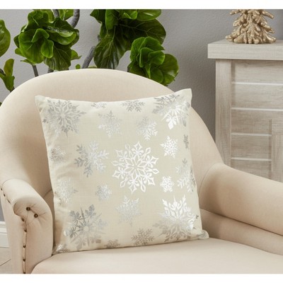 Silver Foil Print Snowflake Cotton Polyester Throw Pillow Cover