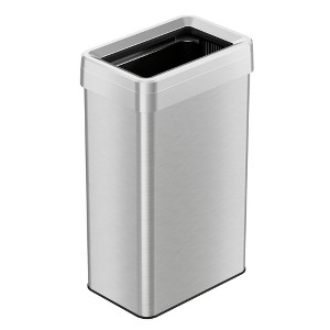iTouchless Open Top Trash Can with Dual AbsorbX Odor Filters 18 Gallon Silver Stainless Steel - 1 of 4