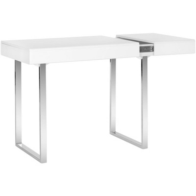 Elegant Transitional 53'' White and Chrome Home Office Desk with Drawer