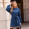 Women's Blue Cozy Knit Sweater Dress with Tie Belt - Cupshe - 2 of 4