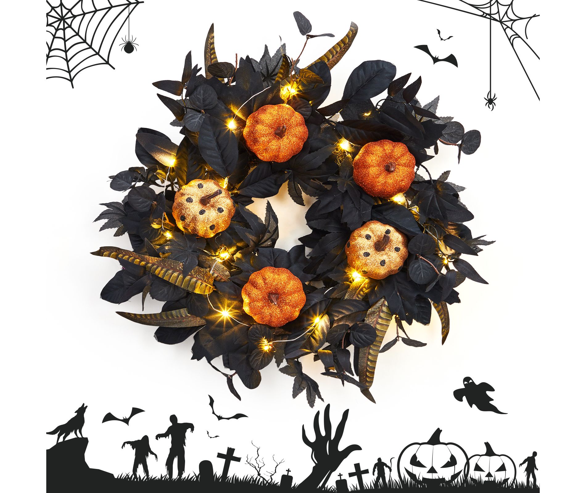 18 Inch Halloween Wreath, Halloween Artificial Garland