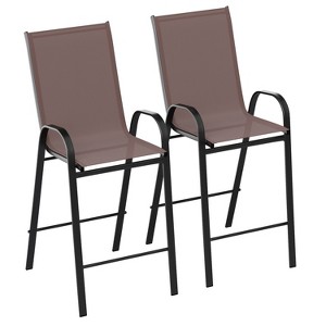 Merrick Lane Set of 2 Metal Bar Height Patio Chairs with Brown Flex Comfort Material - 1 of 4