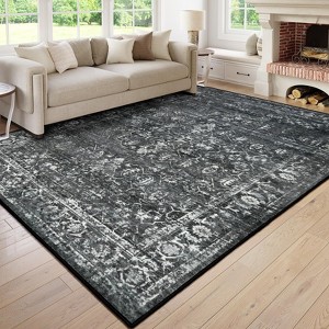 Lahome Machine Washable Traditional Design Floor Mat-Non Slip Ultra Thin Soft Rug for Living Room, Bedroom, or Office - 1 of 4