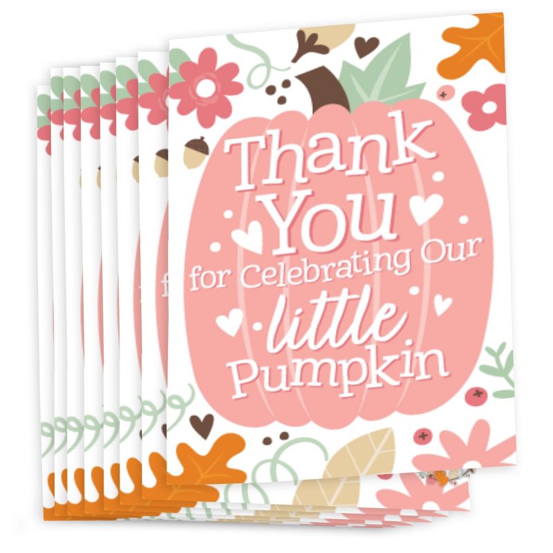 Big Dot of Happiness Girl Little Pumpkin - Fall Birthday Party or Baby Shower Thank You Cards (8 count), 2 of 7