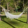 Outsunny Extra Large Boho Hammock with Macrame Tassel Fringe, Includes Carrying Bag, Indoor Outdoor Tree Hammock for Porch, Backyard, Camping, White - 3 of 4