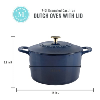 Navy Blue 7qt Enameled Cast Iron Dutch Oven with Gold Knob