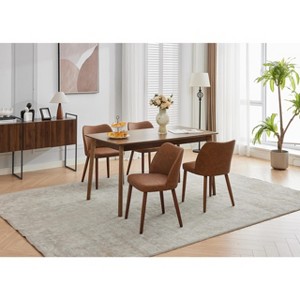 Dining Chair Set of 4, Linen Upholstered Dining Chair with Solid Wood Legs, Wing Backrest, Wooden Kitchen Chair - 1 of 4