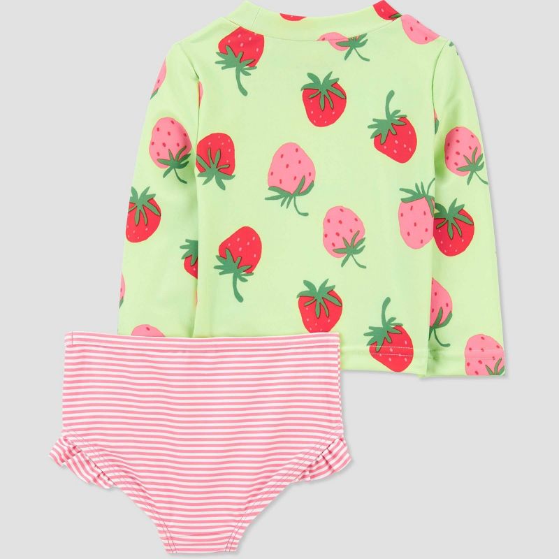 Carter's Just One You®️ Baby Girls' Long Sleeve Strawberry Printed Rash Guard Set - Light Green/Pink, 3 of 7
